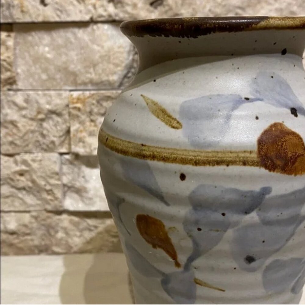 SOLD Hand-Thrown Vase – Soft Grey & Ochre Brushwork - Picture 5 of 8